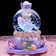 梦幻儿童水晶球海豚女孩，生日礼物音乐盒公主，飘雪八音盒高级感摆件