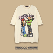 沙滩情侣 WOODOO 设计师品牌 美式卡通人物创意 男女短袖T恤