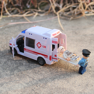 宝宝儿童玩具大号120救护车，救援警车模型仿真小汽车，男孩惯性开门