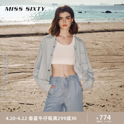 Miss Sixty2024春季牛仔衬衫女含天丝翻领美式复古长袖单排扣