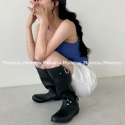 mooreyu靴子女2023年大筒围显瘦高筒靴，粗腿圆头不过膝长筒靴