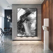 纯手绘油画现代简约抽象玄关，装饰画超大幅客厅，餐厅落地挂画黑灰白