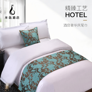 酒店床旗床上用品绗缝床盖三件套欧式床尾巾，高档宾馆抱枕套床尾垫