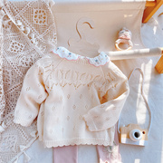 1岁女宝宝薄外套纯棉针织开衫，ins风洋气，婴儿镂空毛衣披肩百搭公主