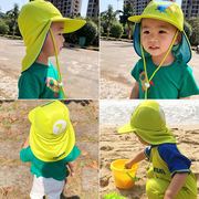 儿童防紫外线沙滩遮阳帽卡通男女，宝宝护耳护颈海边防晒帽子游泳帽