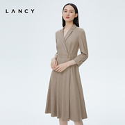 LANCY/朗姿春季法式西装连衣裙女收腰显瘦通勤高级感气质羊毛裙子