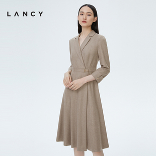 LANCY/朗姿秋季法式西装连衣裙收腰显瘦通勤高级感气质羊毛裙子女