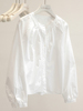 穿出高级感!2024春季韩版圆领单排扣长袖衬衫女白色纯棉衬衣