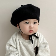 宝宝贝雷帽秋冬季婴儿帽子儿童针织帽显白新生儿套头帽系带瓜皮帽