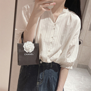法式白色棉麻衬衫女夏夏季设计感小众亚麻短袖，衬衣中袖五分袖上衣