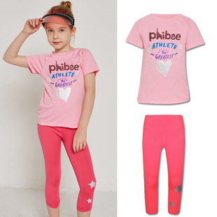 夏季 长裤休闲童袖长套装短袖Phibee儿童运动女人棉过臀健身衣