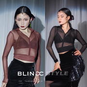 BLINGC女士拉丁舞服长袖衬衫练功服网纱连体衣舞蹈服性感160