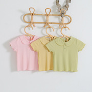 儿童半袖T恤夏季女宝宝甜美荷叶领打底衫莫代尔上衣婴儿体恤衣服
