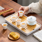 德化白瓷盖碗茶具套装家用羊脂玉盖碗茶杯户外茶盘便携包定制logo