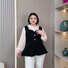 韩版时尚假两件套头衬衫女2024大码女装胖mm收腰显瘦长袖上衣
