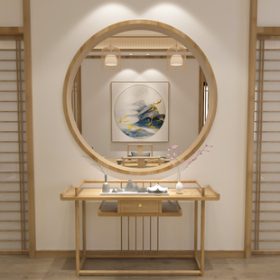 新中式玄关桌原木色条案入户装饰供桌靠墙简约免漆实木玄关柜艺术