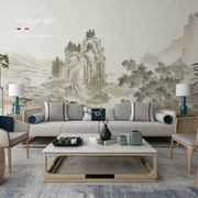 新中式手绘壁纸山水墙布客厅电视，背景墙壁纸卧室沙发无缝定制壁画
