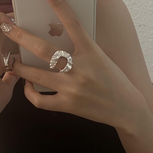 韩版个性几何不规则，戒指女复古时尚嘻哈，夸张开口指环食指戒