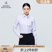 brooksbrothers布克兄弟女士，气质翻领竖条纹商务长袖休闲衬衫