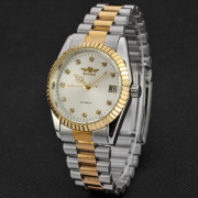 镶钻带日历透底手动机械手表手表WINNER胜利者002间金色钢带商务