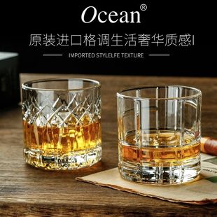 泰国进口ocean无铅水晶玻璃，威士忌洋酒杯，啤酒杯热水杯创意刻花杯
