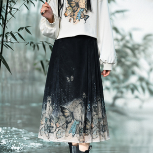 锦灰堆森女部落原创八分中长款ykk可调节新中式国风，设计感马面裙