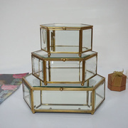 欧式玻璃摆件b六边首饰盒透明创意铜色盒珠宝家居装饰品