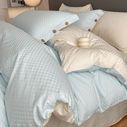 简约床上四件套全棉纯棉床单被罩夏季纯色提花被套三件套床笠床品