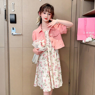 女童韩版公主裙大童套装夏装，洋气2024裙子，中童夏季吊带连衣裙