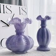 中古芬顿花边典雅紫色纯手工玻璃瓜形花瓶水养插花器家居装饰摆件