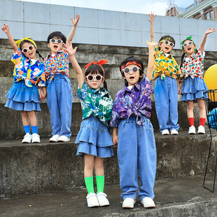 街舞儿童嘻哈80年代港风复古衬衫，演出服套装幼儿园毕业班服拍摄服