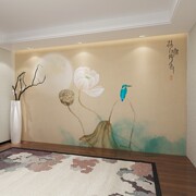 现代中式水墨荷花墙布壁布电视背景壁纸卧室客厅墙纸荷塘月色壁画