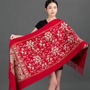 西藏尼泊尔刺绣花围巾女长款民族风秋冬季加厚纯色仿羊绒流苏披肩