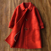 女童毛呢外套秋冬羊毛大衣红色，双面呢风衣韩版长款新年服洋气冬装