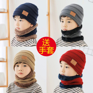 儿童帽子围巾两件套秋冬季保暖加绒宝宝护耳亲子，加厚小孩子一体帽