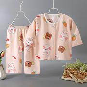 儿童棉绸睡衣套装，夏季宝宝薄款开衫家居服，婴儿绵绸空调服