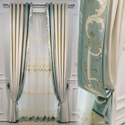 高档法式客厅卧室纯色丝绒窗帘轻奢现代简约绣花拼接窗帘定制成品