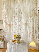 美式小碎花棉麻窗帘双层蕾丝布纱一体，奶油风客厅卧室飘窗隔断法式
