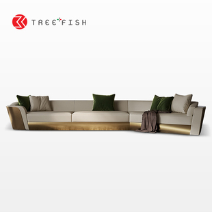 木子鱼意式轻奢真皮弧形沙发大平，层别墅客厅设计师款高端奢华沙发