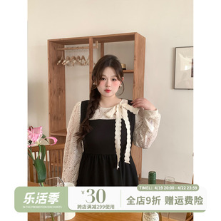 徐达布(徐达布)大码定制连衣裙，2024女夏黑色(夏黑色，)蕾丝拼接长裙宽松时尚裙子