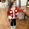 儿童套装2022女小童加绒毛毛衣女童圣诞拜年服红色外套冬