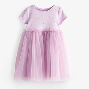 2024夏季女童紫色网纱短袖连衣裙子宝宝纯棉，夏装女孩洋气公主裙仙