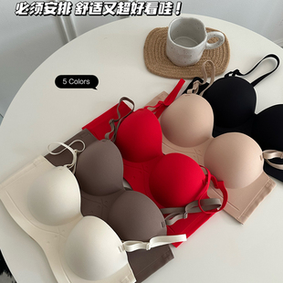 半杯内衣女士小胸聚拢显大无钢圈收副乳无痕文胸罩无肩带套装加厚