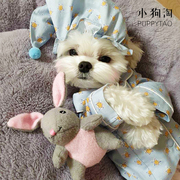 INS纯棉韩国宠物蓝色星星睡衣套装小型犬泰迪春款家居服狗狗衣服