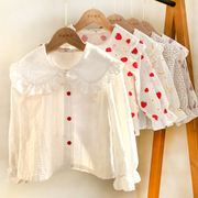 女童衬衫翻领纯棉春装春夏女宝宝，洋气打底衬衫，中小童娃娃领上衣