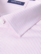 格罗尼雅长袖衬衣男粉色条纹，100棉四季商务正装贝壳扣纯棉衬衣