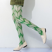 欧美风绿色，几何图案时尚街拍裤袜