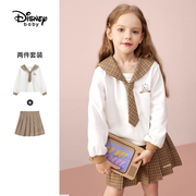 22春上新迪士尼童装女童学院风套装儿童长袖裙子两件套洋气