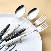 304不锈钢饭勺子 家用创意可爱长柄咖啡勺儿童吃饭汤匙甜品西餐叉