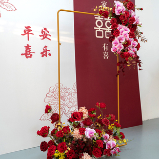 中式婚礼KT板背景壁挂装饰花艺 仿真绢花婚礼酒店喜宴迎宾布